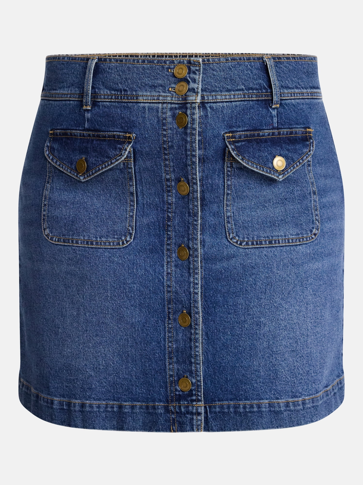 Terra & Sky Women's Flap Pocket Button Front Denim Mini Skirt, Sizes 0X-5X