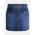 thumbnail image 2 of Terra & Sky Women's Flap Pocket Button Front Denim Mini Skirt, Sizes 0X-5X, 2 of 2
