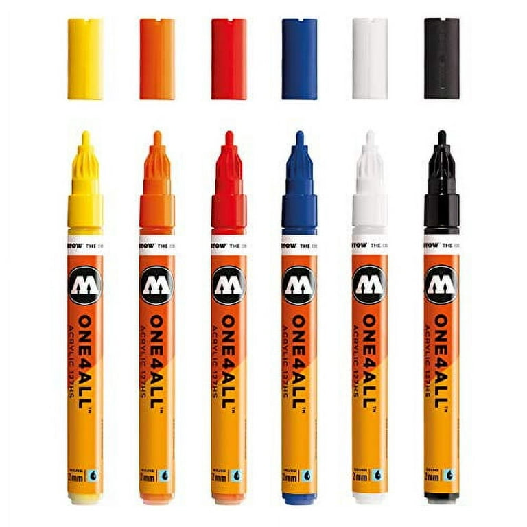 Molotow One4All Acrylic Markers - Assorted Colors, 2 mm, Set of 6 