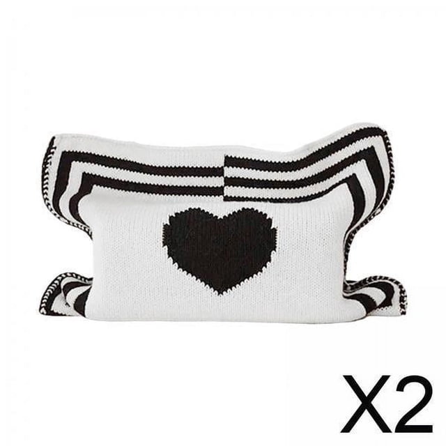 2x Soporte De Cubierta De Caja De Pañuelos De Punto Elegante Para Mesa De Comedor Bolsa De Almacenamiento De 25x20cm Patrón De Corazón