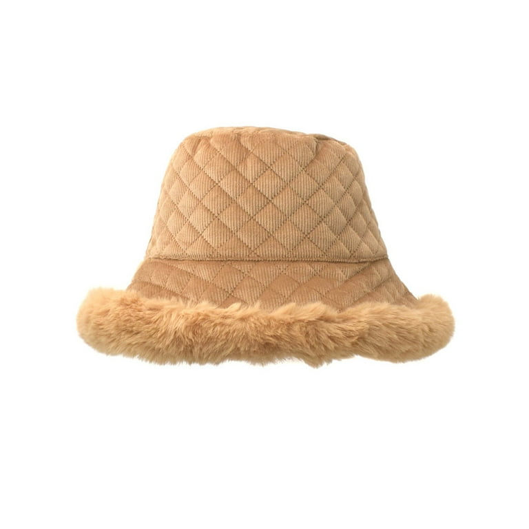 Vestitiy Unisex Fishing Hat UPF 50+ Womens Thickened Edge Plaid Winter  Thermal Windproof Bucket Fisherman Hat For Women For Girls