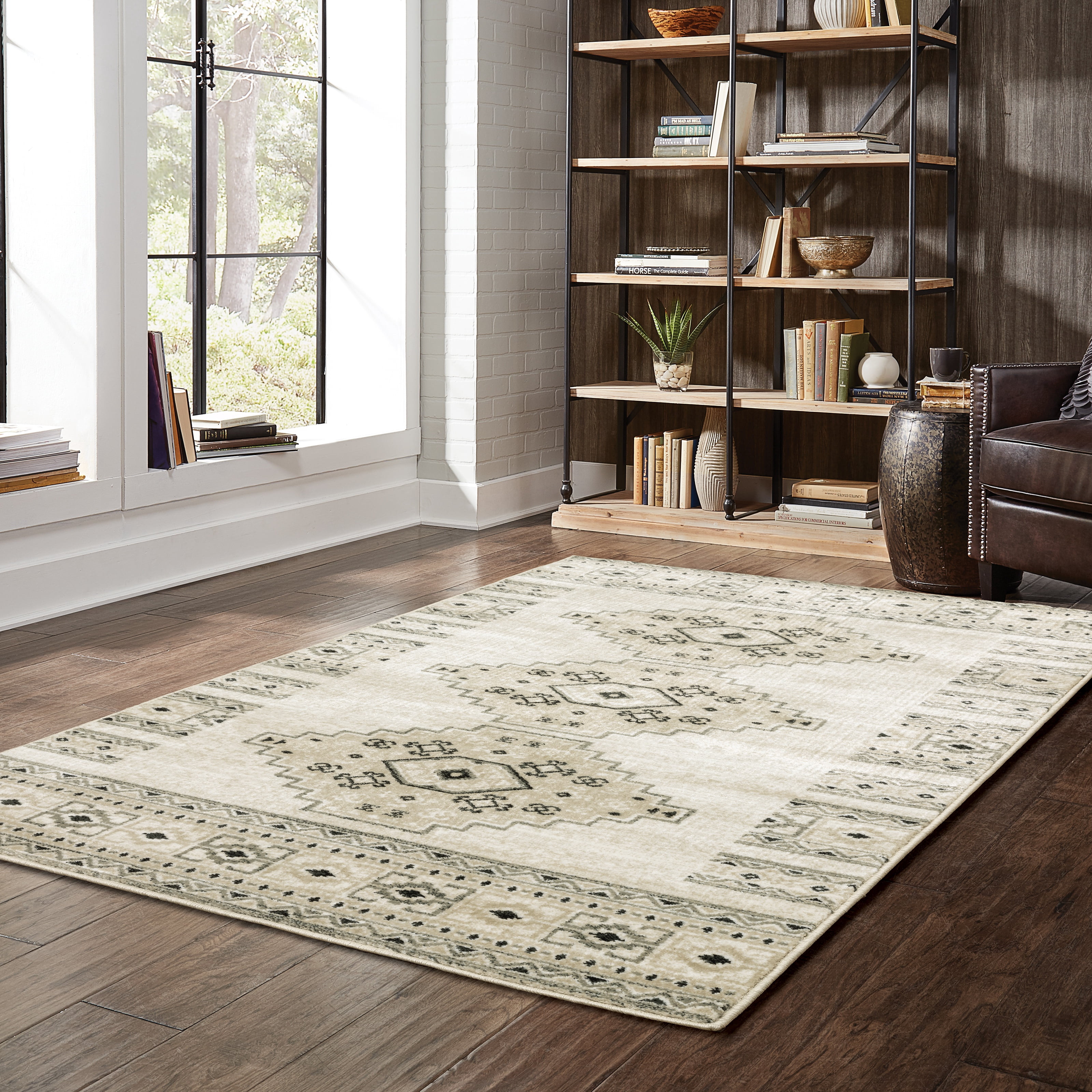 Avalon Home Gracie Tribal Medallions Area Rug, 6'7" X 9'2", Ivory/ Gray