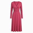 thumbnail image 4 of Ashirexll Long Sleeve Dress for Women A-Line Wrap Style Long Sleeve V-Neck Solid Color Dress with Cross Over Waist, 4 of 6