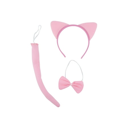 Lux Accessories Cute Pink Cat Ears Tail Bowtie Costume Set Halloween Party