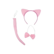 Lux Accessories Cute Pink Cat Ears Tail Bowtie Costume Set Halloween Party Kit