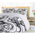 thumbnail image 5 of Ambesonne Underwater Duvet Cover Sets, Octopus Ship Sketch, 2-King, Black White, 5 of 7