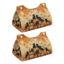 COEQINE Tissue Box Organizer Rectangular Tissue Container Napkin Tissue Box Cover PU Leather Tissue Case Holder for Bedroom Bathroom Home Autumn Decor, Black Cat Pumpkin Maple Leaf, 2 PCS