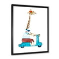 thumbnail image 2 of Designart 'Giraffe Dressed Up Wearing Helmet & Riding Blue Scooter' Children's Art Framed Art Print, 2 of 4