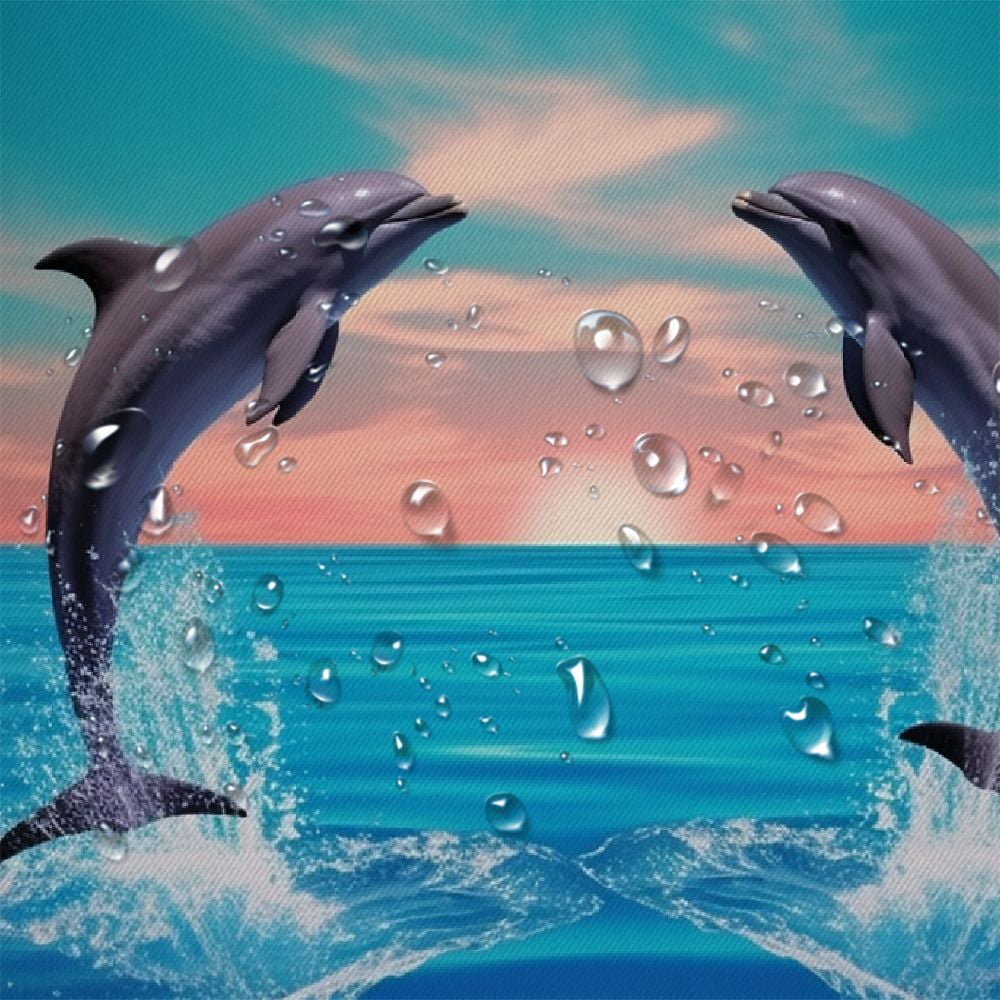 Pratyus Dolphins Water Sky Vaporwave Shower Curtain Set with Hooks, Waterproof Polyester Bathroom Decor, Various Sizes 69"x72