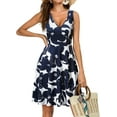 thumbnail image 5 of Womens Wrap V Neck Sleeveless Sundress Summer Flare Tank Dress with Pockets, 5 of 6