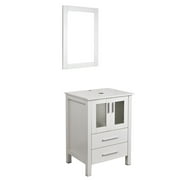FULLWATT 24-Inch Bathroom Vanity, Modern Stand Pedestal Cabinet, Wood White Fixture, with Mirror