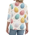 thumbnail image 3 of HAVUITYY Bunny Eggs Sweaters for Womens, Cute Easter Printed Womens 3/49 Sleeve Tops, Spring Going Out Shirts for Women Wear & Gifts, 3 of 5