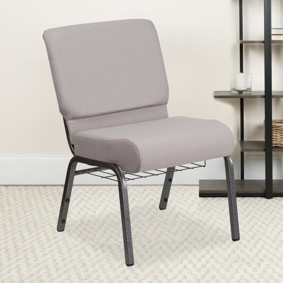 Emma Oliver 21"W Church Chair, Gray Dot Fabric Book Rack/Silver Vein Frame