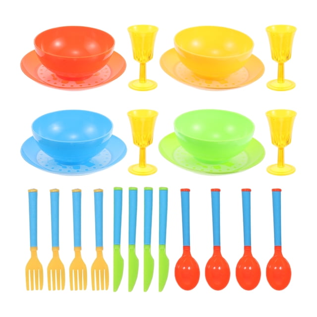 24 Pcs Kids Kitchen Accessories And Tea Set For Girls Toddler Play Kitchen Toy Dish Plates Utensils Dinnerware Set Pretend Play Present