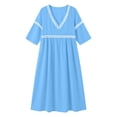 thumbnail image 7 of Ygbgbb Women V‑Neck Hollow Lace Trim Maxi Dress, Three‑Quarter Sleeve Empire‑Waist Loose Flowy Dress for Summer Beach and Resort‑Style Outfits Blue L, 7 of 7