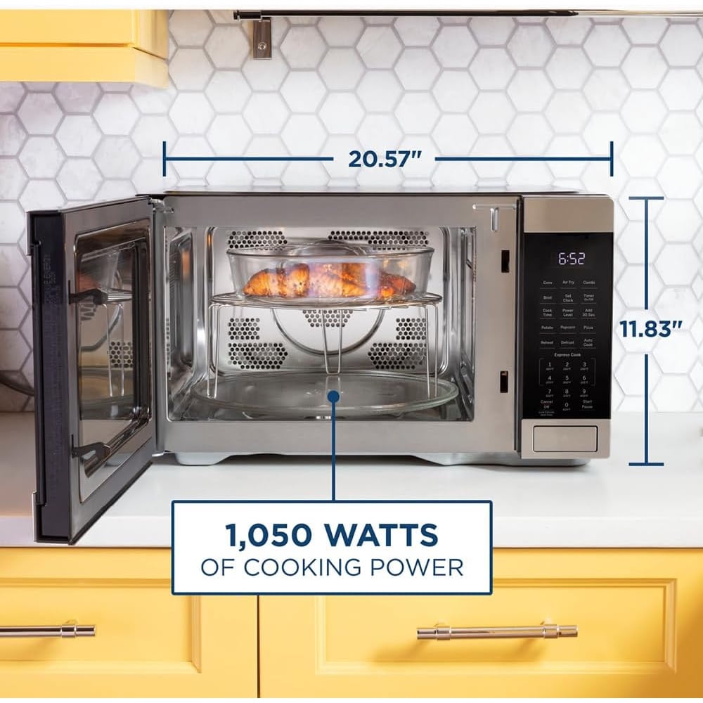 GE GCST10A1WSS 3-in-1 Microwave Oven 1,050 Watts Air Fryer Broiler & Convection 1.0 Cu. Ft Bundle with 2 YR CPS Enhanced Protection Pack