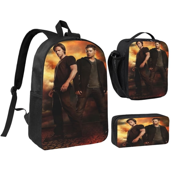 Supernatural Three piece backpack set young backpack combination backpack lunch bag pencil case