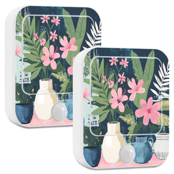 Yayeee 2-Pack Plug in LED Night Lights with Light Sensors Motion Detectors, Green Floral