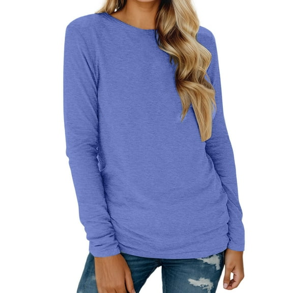 EDFBUYKRS Womens Tops Long Sleeve Crew Neck Tops for Women Casual Lightweight Solid Color Shirts Knit Basic Blouses Xl