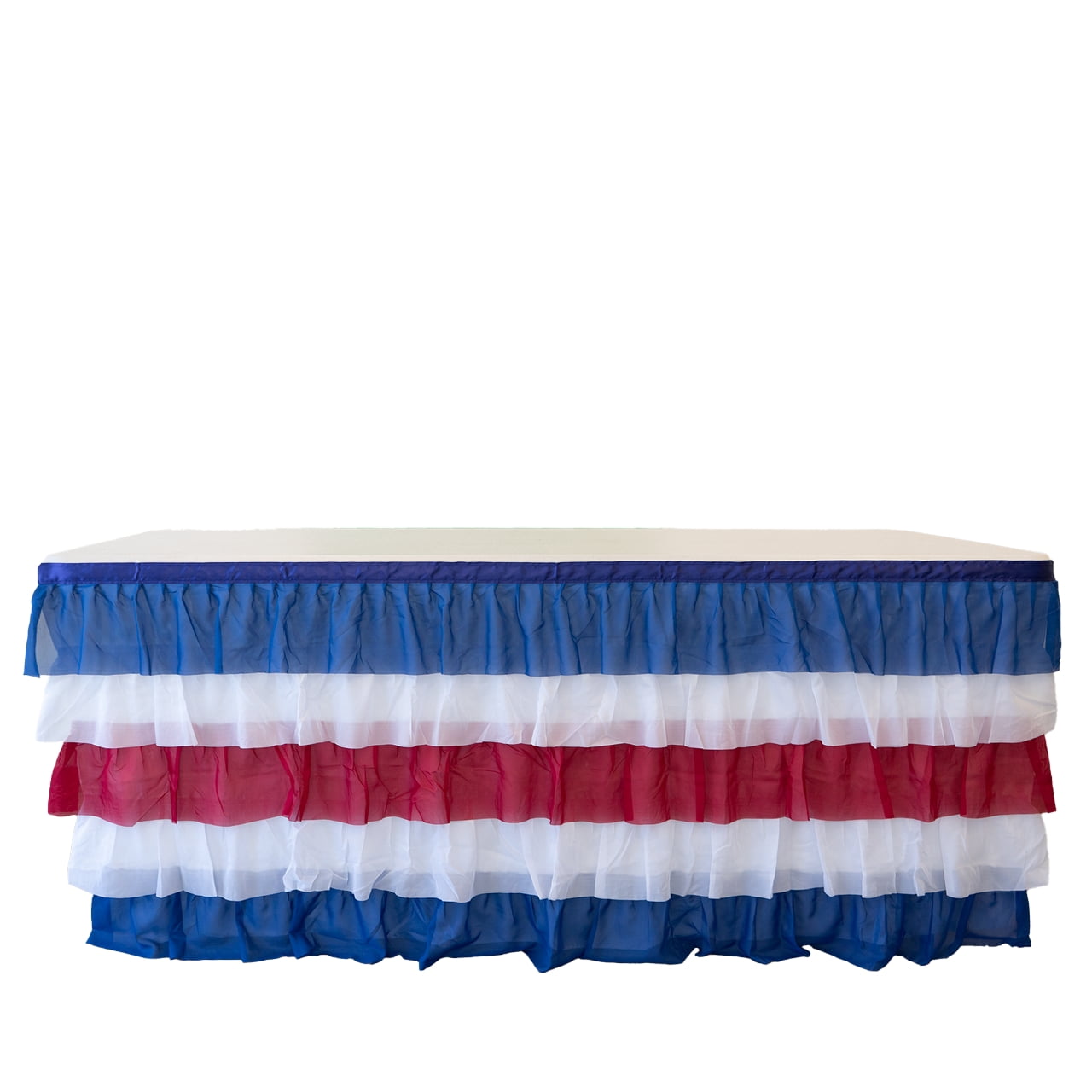 (10 pack) RTC Group 100% Polyester Tulle Ruffle Table Skirt Cover 6ft, 72 x 30 - Birthday Parties, Wedding, Party Decorations, Patriotic