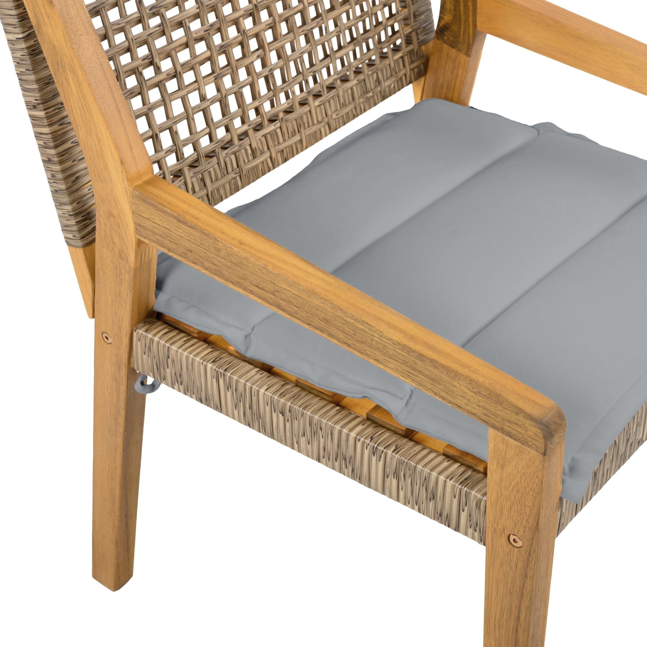 Christopher Knight Home 5-Piece Outdoor Dining Set, Curved Legs Acacia Wood Table & Wicker Armchairs, Teak