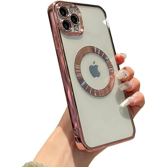 for iPhone 11 Pro Max Case  Clear with Camera Lens Protector Full Protection MagSafe Electroplated Silicone Dust-Proof Net Shockproof Protective Case Cover 6.5 Inch - Pink