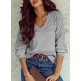 thumbnail image 5 of Eytino Women Sweater Crochet Sweater Lightweight V Neck Knit Sweaters Pullover Hollow Out Long Sleeve Oversized Sweaters Gray XL, 5 of 8
