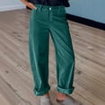 thumbnail image 2 of OIOLOYJM Corduroy Pants Women Casual Mid-Rise Pants Elastic Waistband Straight Leg Loose Trousers Comfortable Sweatpants with Pockets Blue L, 2 of 5