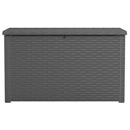 Keter Java XXL 230 Gallon Resin Rattan Look Large Outdoor Storage Deck Box for Patio Furniture Cushions Pool Toys and Garden Tools Grey