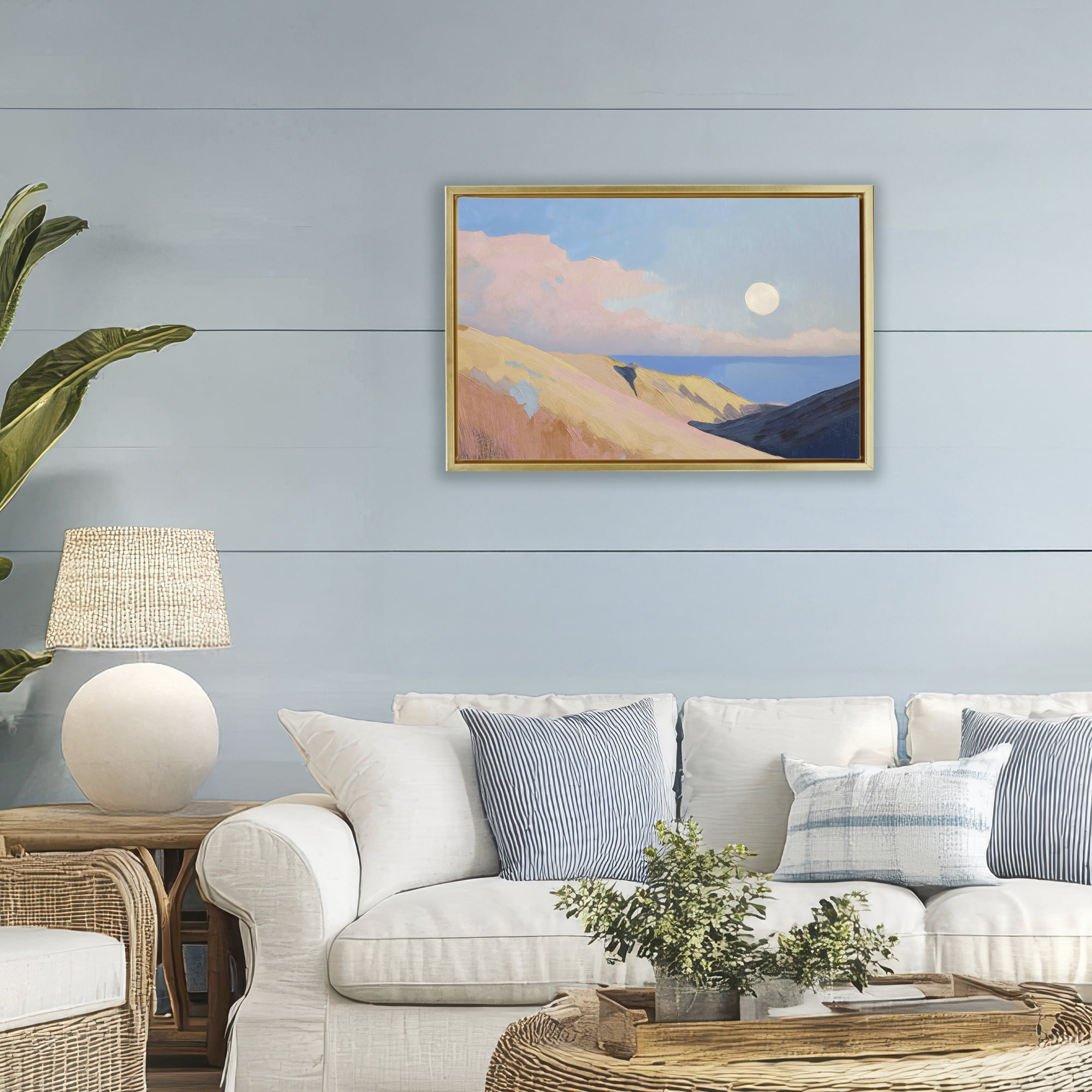 Stupell Industries Pink Hills At The Ocean Gold Framed Floater Canvas Wall Art, design by Gina Kelly