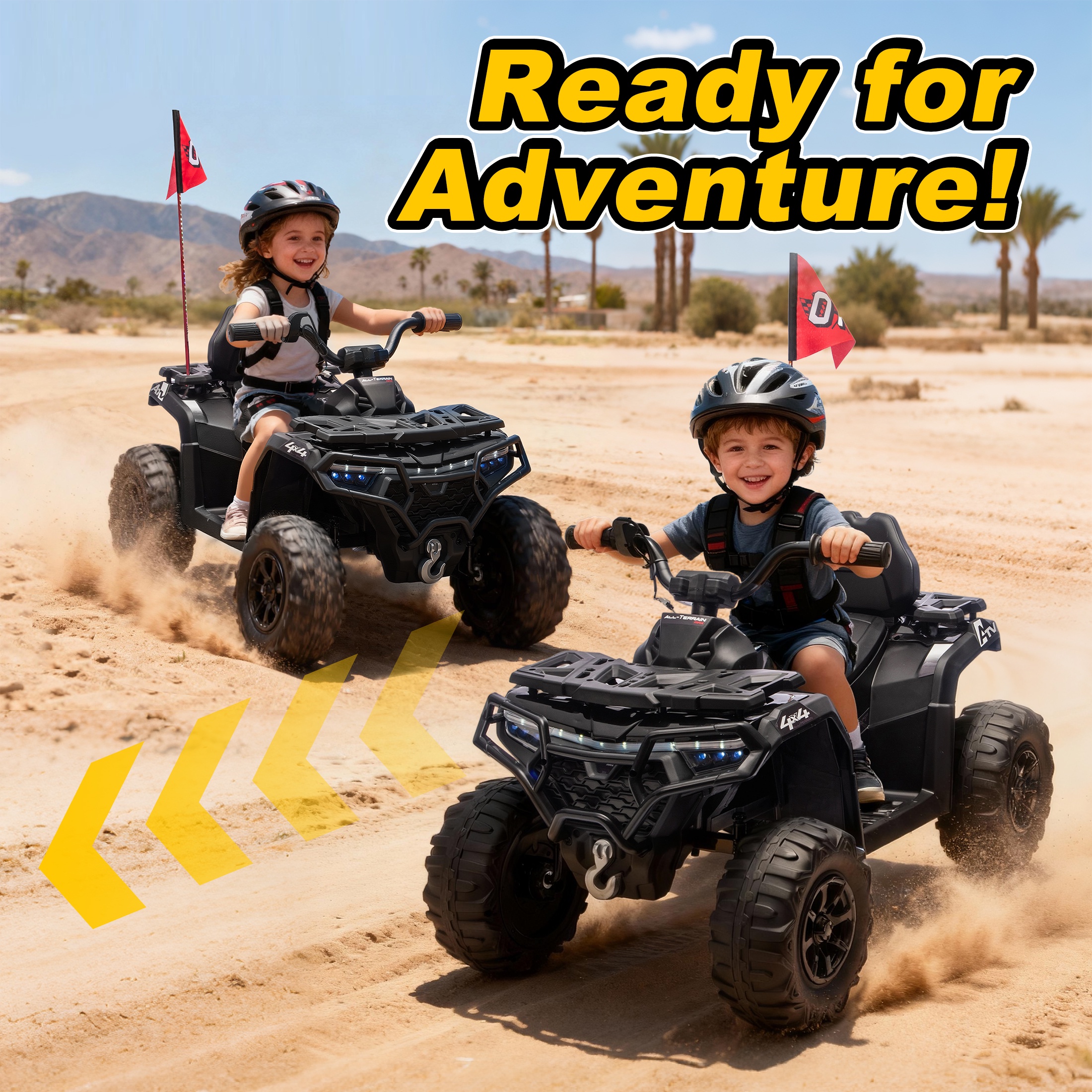 iRerts 24V Ride on ATV, Powered Ride on Toys Kids 4 Wheeler for Boys Girls Ages 3-6 Gifts, Kids Ride on Car Electric Vehicle with Bluetooth, Music, USB Port, Multi-Color Lights, Black