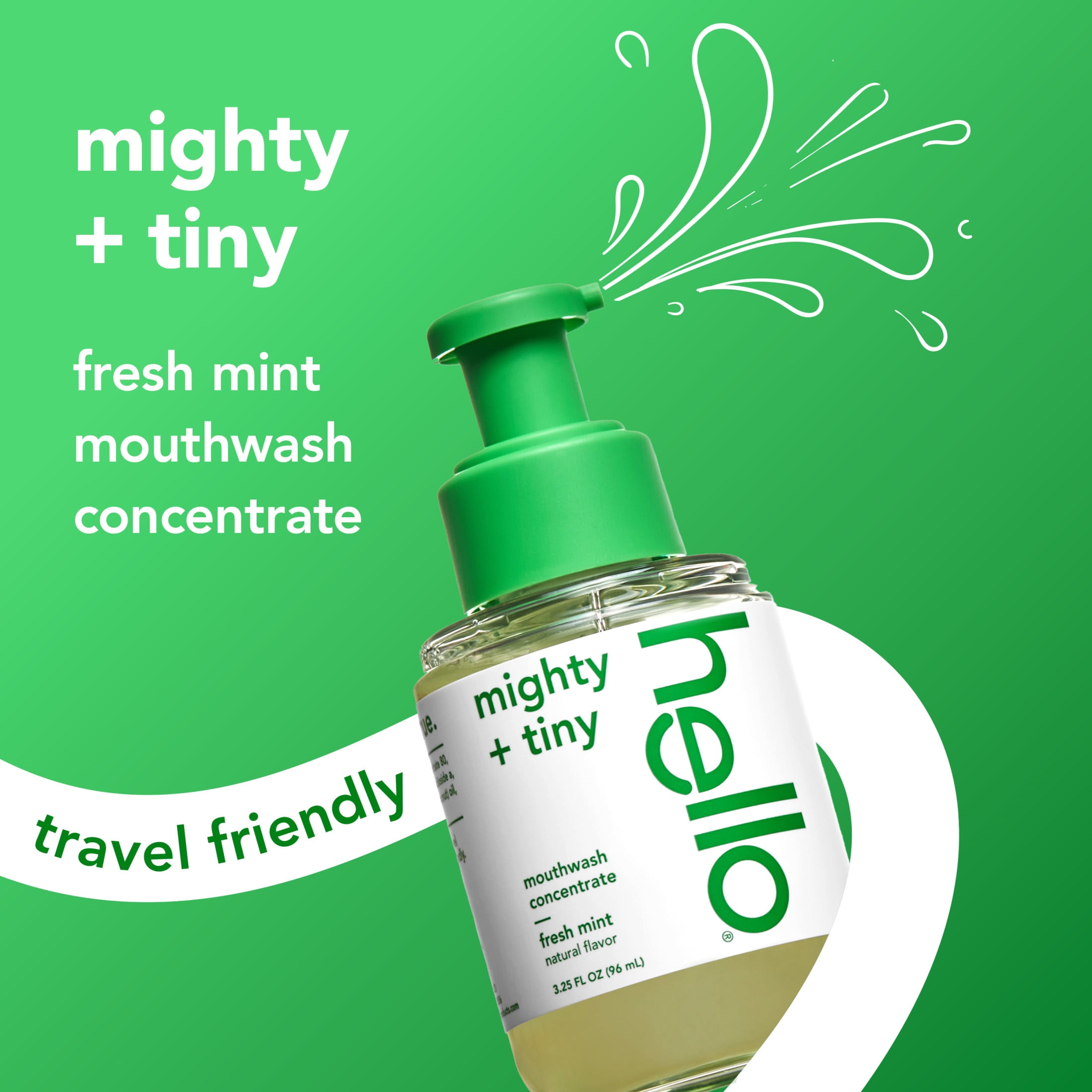 hello Mighty and Tiny Alcohol Free Mouthwash Concentrate, Fresh Mint, 3.25 Fl Oz Pump Bottle