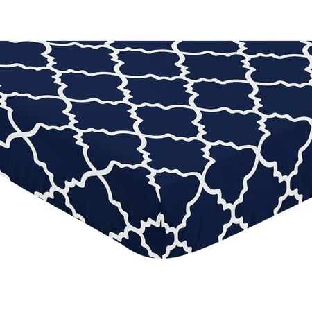 UPC: 0846480056829 | Trellis Navy Blue and White Collection Crib Sheet – Trellis Print