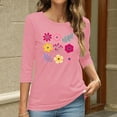 thumbnail image 4 of Runfenguu Western Graphic Tees For Women Ladies T Shirts Ladies' Fashion Floral Printed Round Neck 3/4 Sleeve T-Shirt Shirt Sleeve Round Neck Top/Shirt, 4 of 6