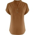 thumbnail image 3 of Cotton Linen Shirts for women Summer Tops Short Sleeve Button Lapel V Neck T-Shirts Casual Tunic Top Loose Comfy Loose Solid Work Plain Blouse Tees, 3 of 4