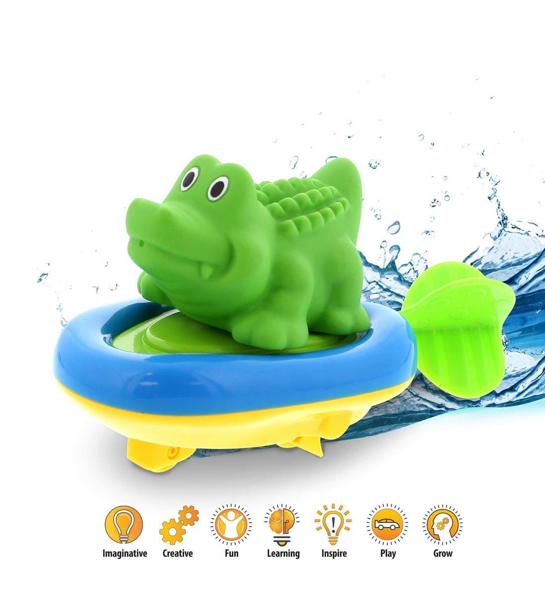 DolliBu Boat Racer Buddy, Fun Educational Bath Toy Finger Puppet Pull and Go Water Racing Pal for Shower Pool Bathtub Swim Hard Surfaces for Baby Toddler and Boy - 6 Inch - 3 in 1 Game (Alligator)