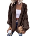 thumbnail image 3 of Women Oversized Cardigan Sweater Front Open Knitted Lantern Long Sleeve Thick Jacket, 3 of 6