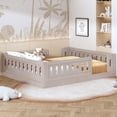 thumbnail image 3 of Euroco Wood Full Size Platform Bed with Guardrail for Toddler and Kids Teens, Natural, 3 of 11