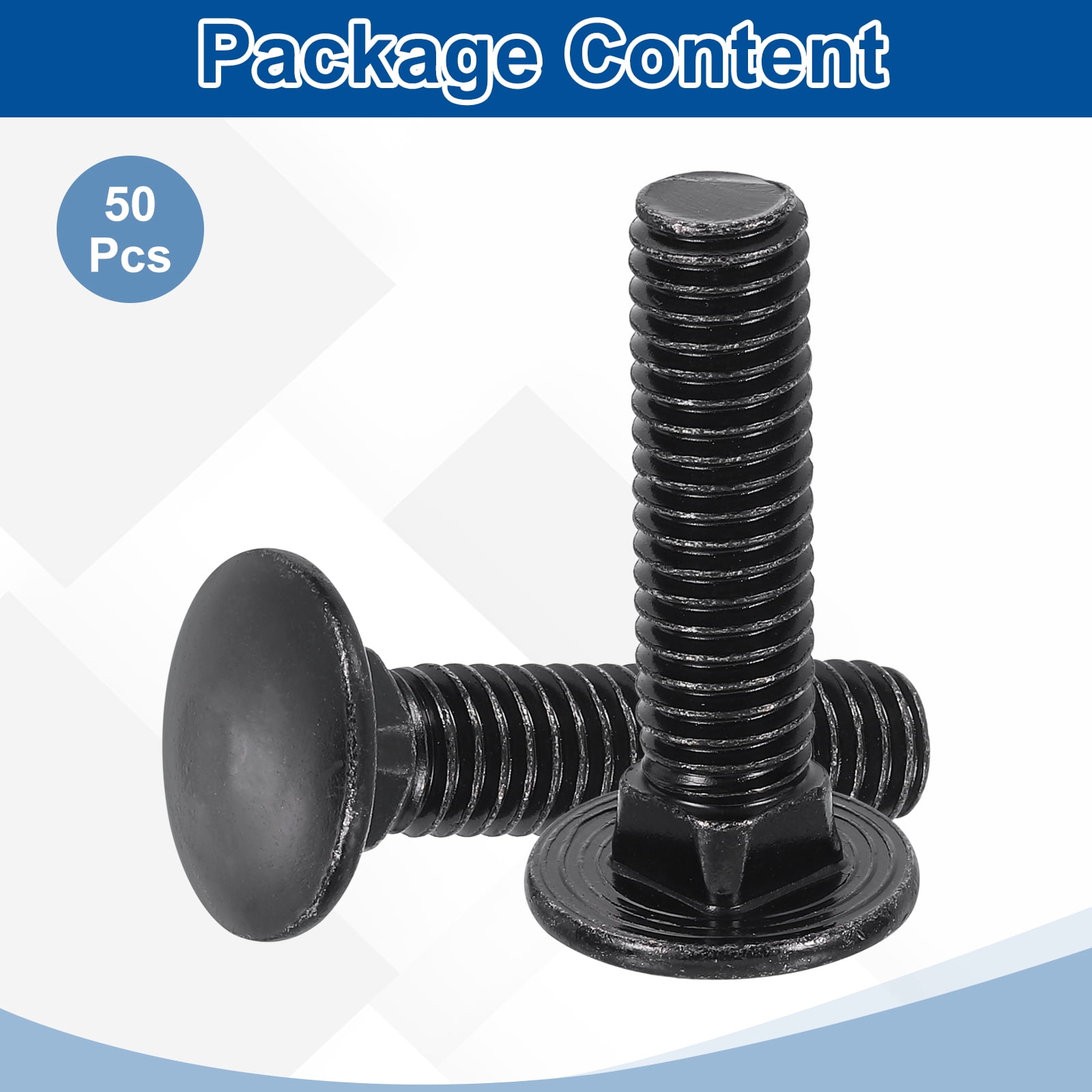 Uxcell 50Pack 3/8"-16x2" Carbon Steel Carriage Bolts Round Head Square Neck, Black