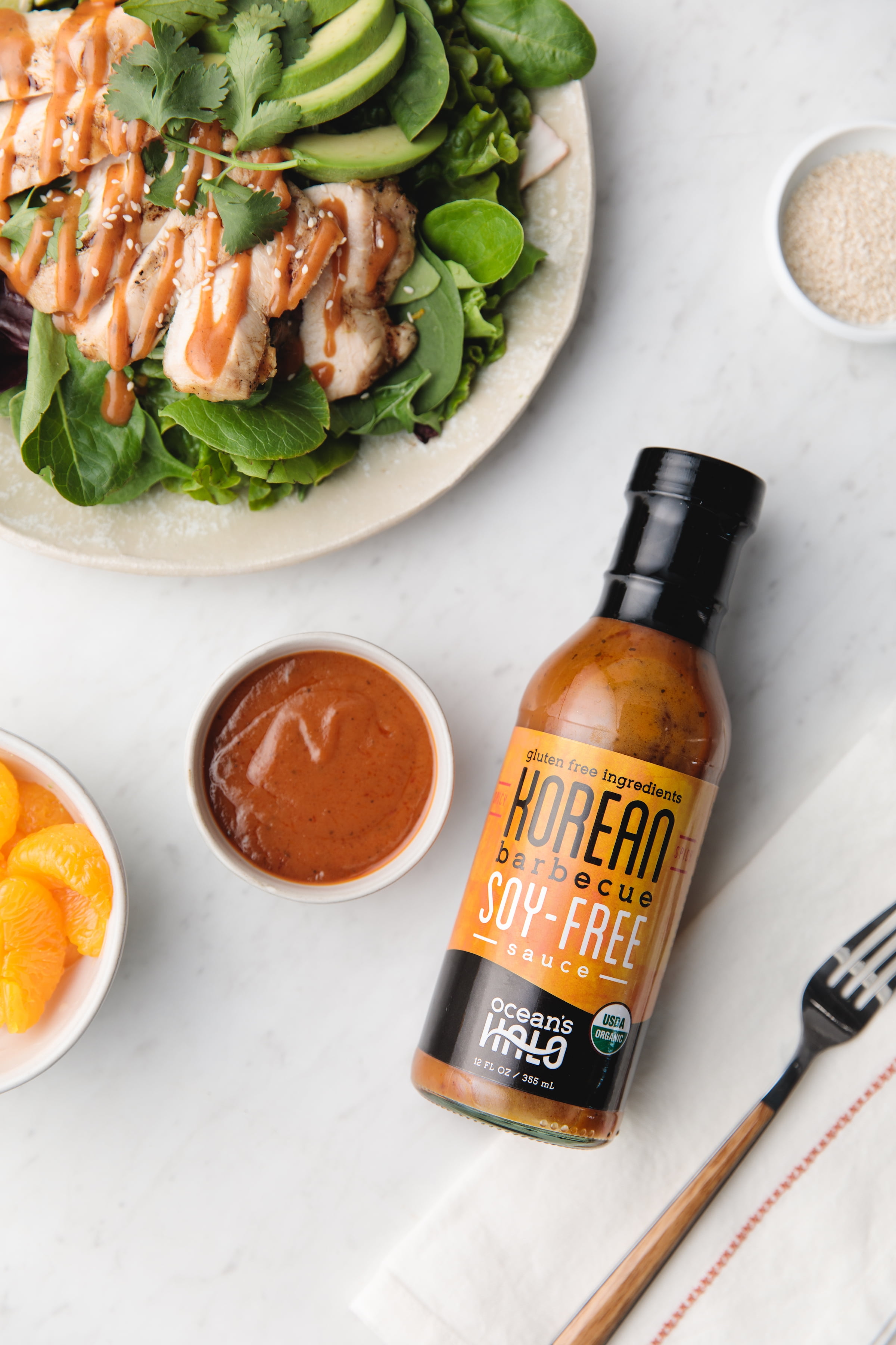 (2 pack) Ocean's Halo Organic Typhoon Spicy Korean BBQ Sauce, Vegan, Soy-Free, 12 oz Bottle