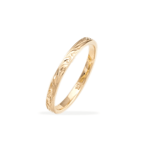 Gold Textured Engraved Band Ring For Women