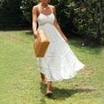 thumbnail image 1 of Vestido blanco bohemio de verano para mujer, con escote en V y tirantes finos, vestido largo, 1 of 8