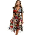 thumbnail image 4 of Qwertyu Spring Dresses for Women 2025 Boho Floral Printed Chiffon Dresses Elegant V Neck Belted Summer Wedding Prom Cocktail Midi Dress BR 2XL, 4 of 4