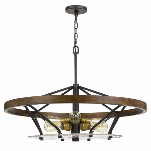Cal Lighting Sherrill 6-Light Metal & Wood Chandelier in Bronze/Brown