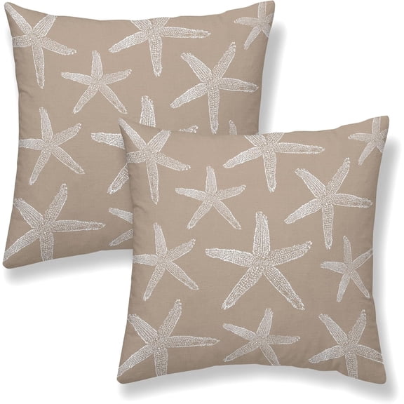 Brown Beige Coastal Pillow Covers 18x18 Inch 2 Pcs Sea Starfish Decor Throw Pillows Nautical Beach Ocean Themed Summer Outdoor Holiday Decoration Pillowcase Linen Cushion Cover for Couch Sofa