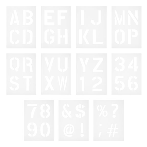 Uxcell 11pcs 5 Inch Letter Stencils Alphabet Number Stencil Reusable Plastic Symbol Stencil Interlocking for DIY Art Painting, White
