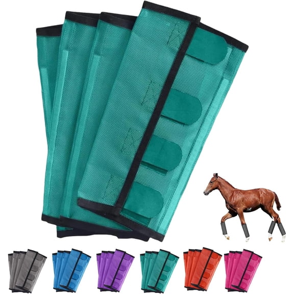 Horse Fly Boots Set of 4, Breathable Mesh Leggings for Horses, Anti-Fly Leg Wraps with Adjustable Straps  (Green)