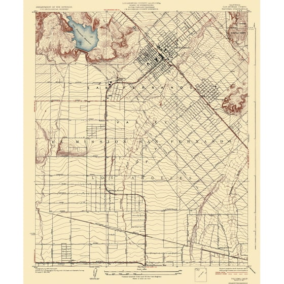 Old Topographical Map Print Pacoima California Quad USGS 1927 23