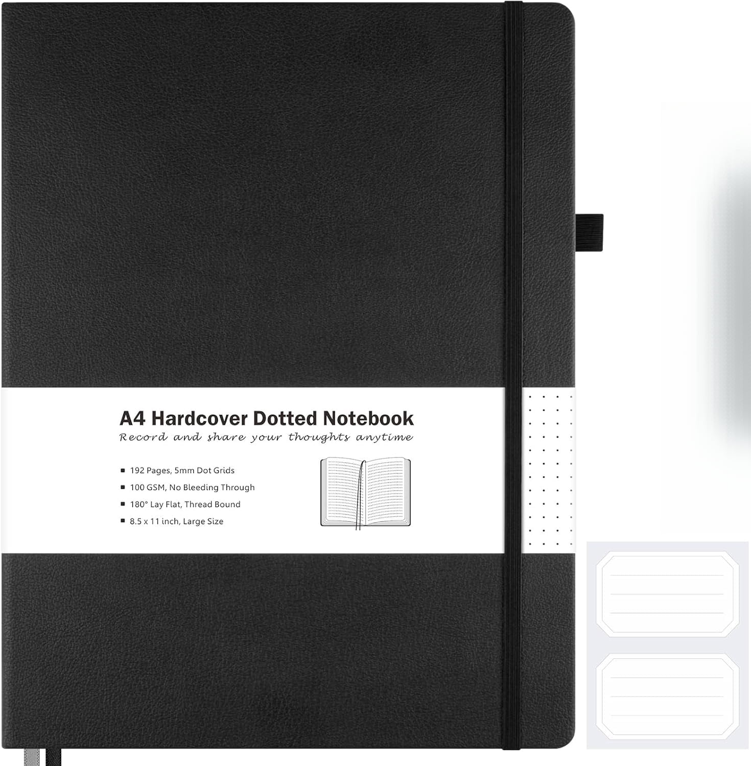 Dotted Journal, Hardcover Notebook 8.5 x 11, Dot Grid Notebook Journal for Women, Men, Large Leather Journals for Writing, Bullet, No Bleed Thick Paper, A4 Notebooks for Work, School, Notes, Black