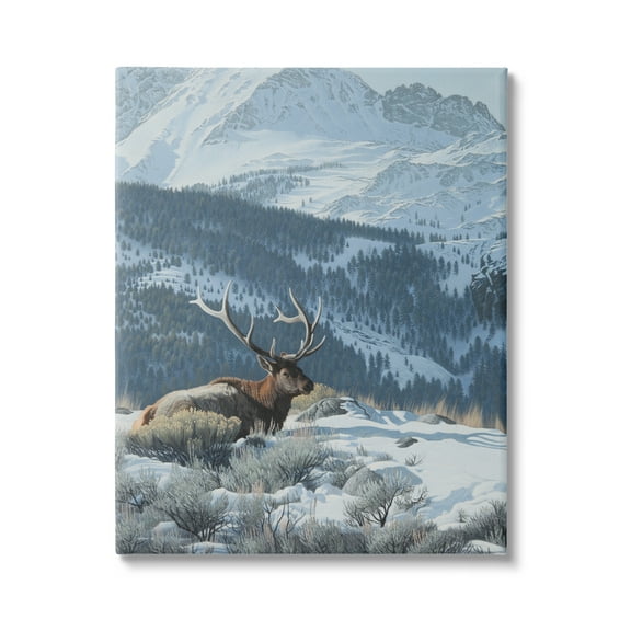 Stupell Industries Deer in Snowy Mountains Nature Painting Gallery Wrapped Canvas Print Wall Art, 16 x 20